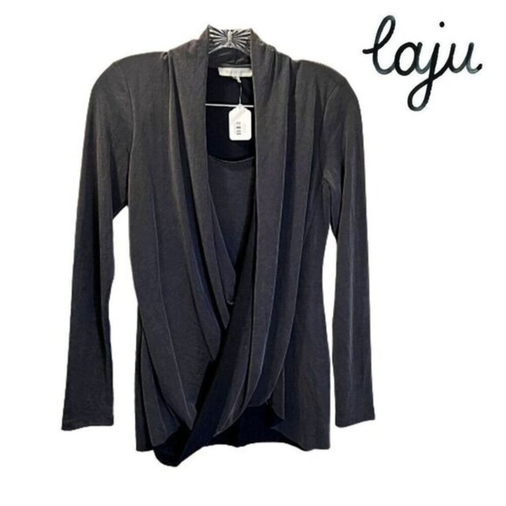 laju Deep V-Neck Long Sleeve Wrap Front Loose‎ Sweater Pullover Tops NWT